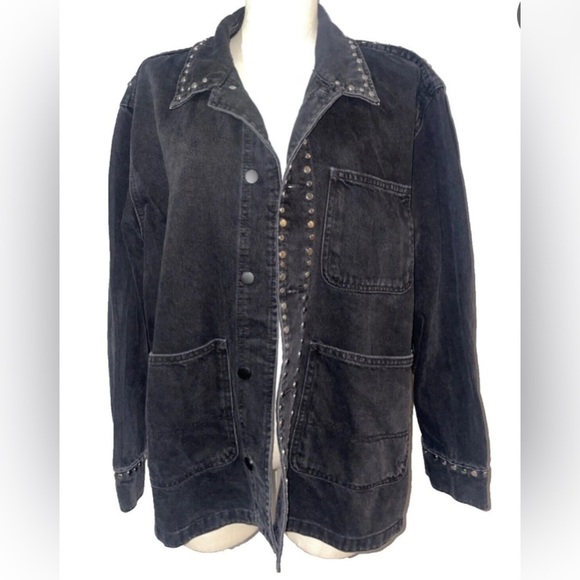 Zara oversized casual trendy grommets black 3 pocket denim shirt style jacket XS - Picture 1 of 4